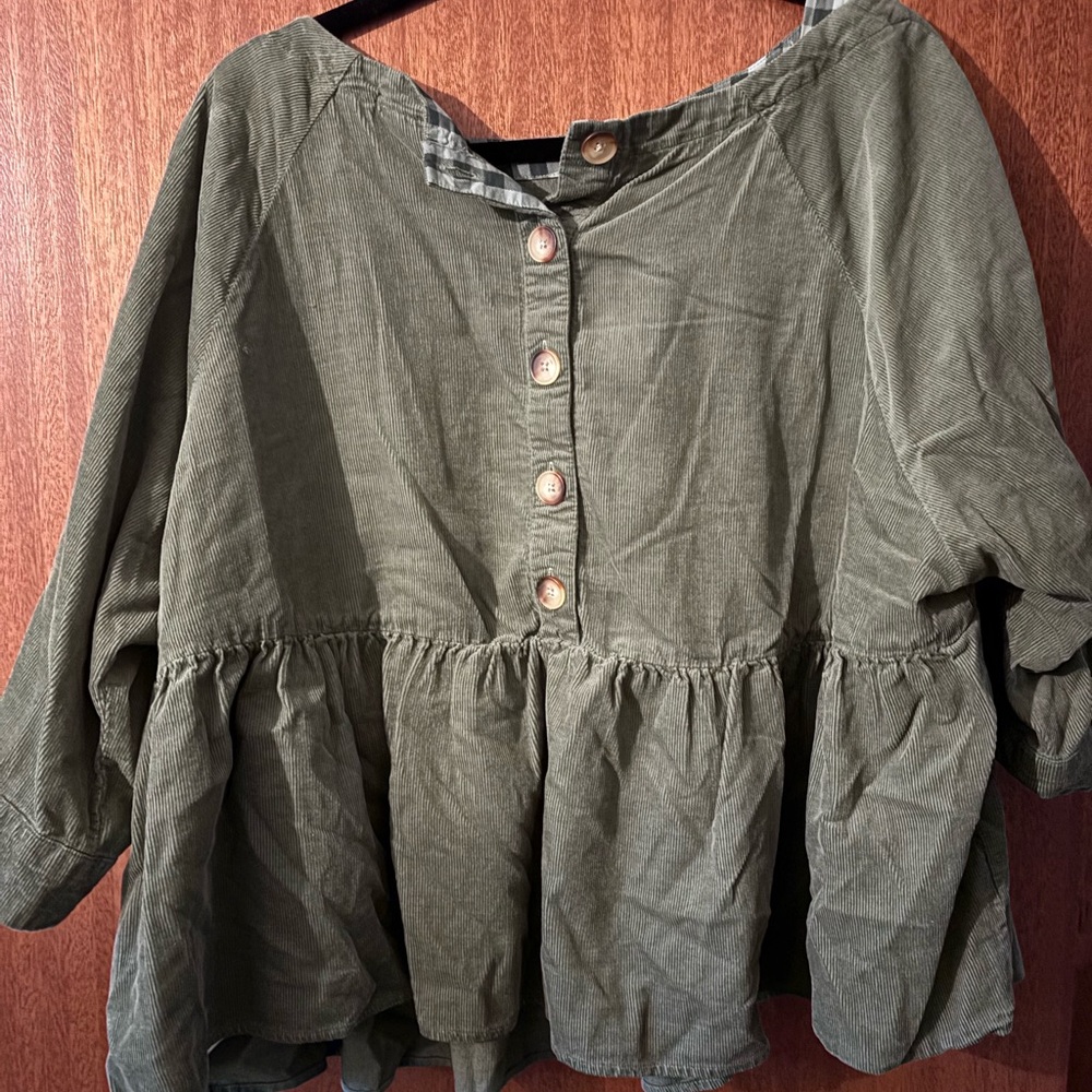 Maeve Olive Green Gathered-Hem Tunic Top - Picture 2 of 3